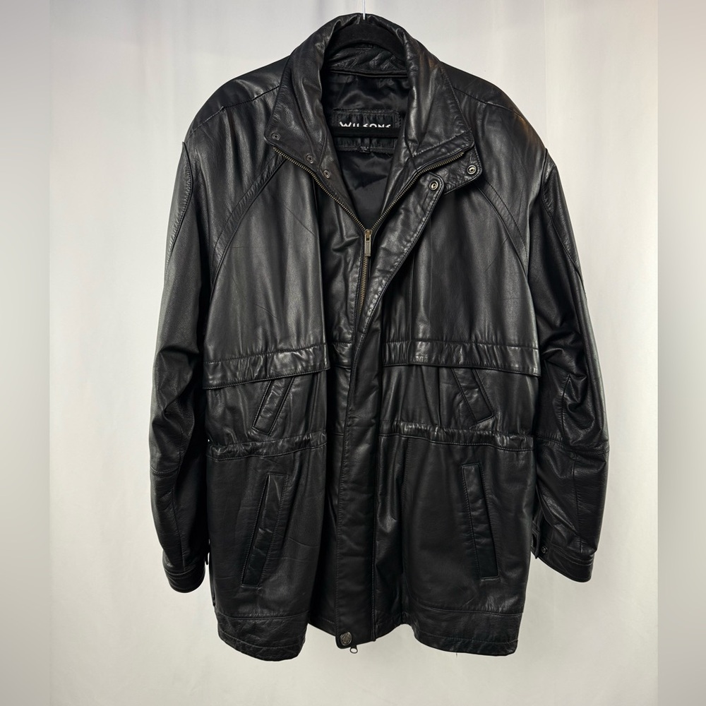 Vintage Wilson Leather Full Zip‎ Drawstring Waist Jacket in Black Size Large